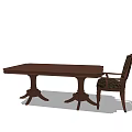 Traditional Dark Wood Dining Table Set With Patterned Upholstered Chair 3d model