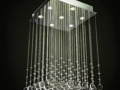 Modern Square Metal Frame Chandelier With Hanging Crystal Pendants And Strings 3d model