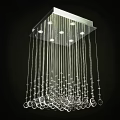 Modern Square Metal Frame Chandelier With Hanging Crystal Pendants And Strings