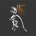 Silver Mechanical Dragon Character With Yellow Beam Wings And Golden Patterned Tail 3d model