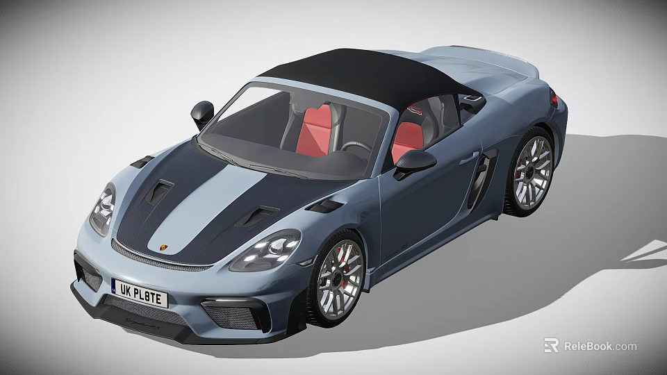 Blue Convertible Sports Car With Black Roof Red Seats And Sporty Design 3d model 