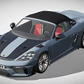 Blue Convertible Sports Car With Black Roof Red Seats And Sporty Design