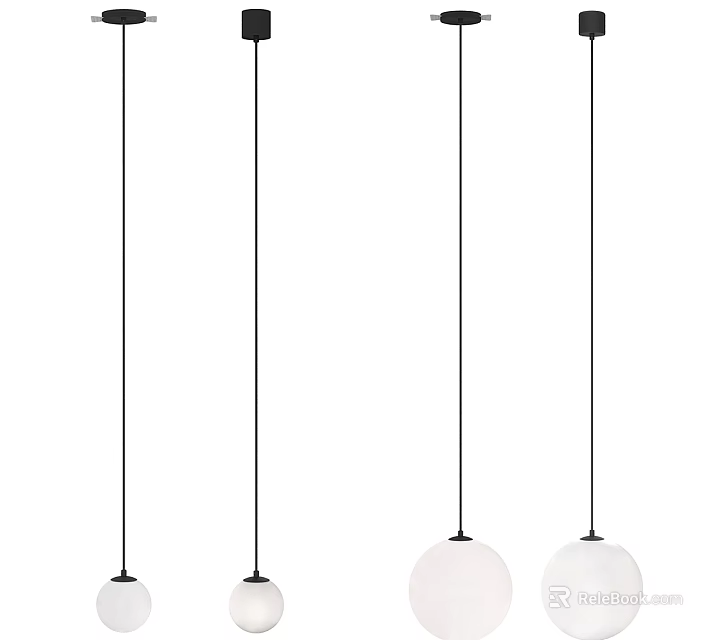 Modern Pendant Lights With Black Hanging Cords And White Globe Shades 3d model 