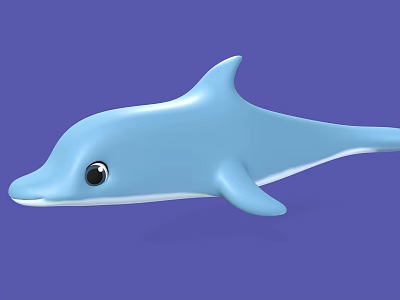 Cute Blue Dolphin Aquatic Animal With Purple Background And Cartoon Features 3d model