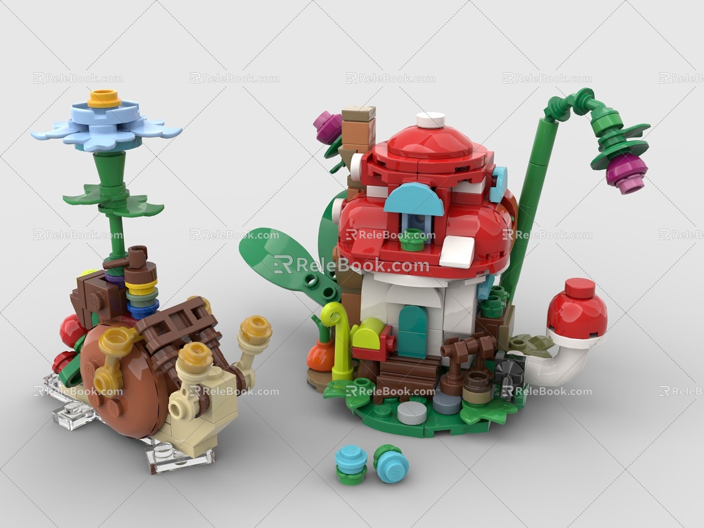 LEGO toy blocks cartoon mushroom house cartoon scene snail 3d model