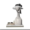 Black and White Vintage Hat with Bow on Mannequin with Pearl Necklace Glasses and Perfume