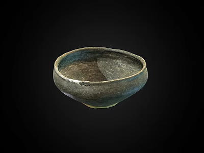 Handcrafted Dark Ceramic Bowl With Textured Surface Displayed On Black Background 3d model