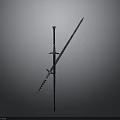 Medieval Decorative Sword With Intricate Hilt Long Sharp Blade Displayed On Metal Stand