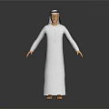 3D Character Model Wearing White Robe With Headscarf In Standing Pose Against Dark Background
