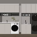 Modern Laundry Room With Front Loading Washer Dryer Sink And Storage Cabinets 3d model