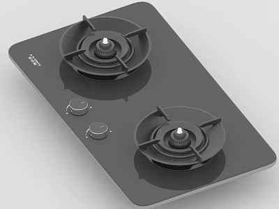 Modern Gas Hob With Two Burners Black Glass Surface And Control Knobs For Kitchen Use 3d model