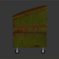 Rustic Green Waste Dumpster With Brown Lid Wheels And Management Label