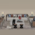 Modern Sofa And Coffee Table Set With Throw Pillows Side Tables And Decorative Flowers 3d model