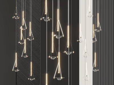 Modern Glass Chandelier Design With Hanging Geometric Shapes And Interior Lighting 3d model