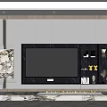 Modern TV Wall Design With Black Marble Panel White Cabinets And Decorations 3d model