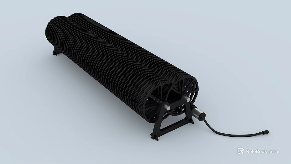 Black Cylindrical Industrial Heating Element With Mesh Structure Base Stand And Power Cord 3d model