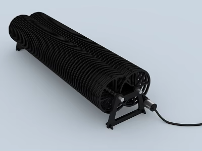 Black Cylindrical Industrial Heating Element With Mesh Structure Base Stand And Power Cord 3d model