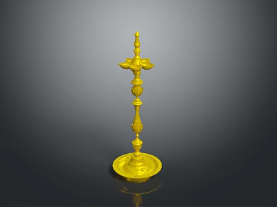 Golden Decorative Ornament with Intricate Carvings and Pedestal Base Design 3d model