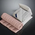 Folded Home Textiles Pink Quilted Blanket And Blue White Striped Cover With Pillow