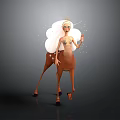 Human Female Character with Deer Body White Cloud Hair Golden Ornaments and Glowing Particles