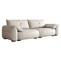 Two Seater Sofa Light Colored Leather Modern Minimalist Design With Armrests Cushions And Black Legs