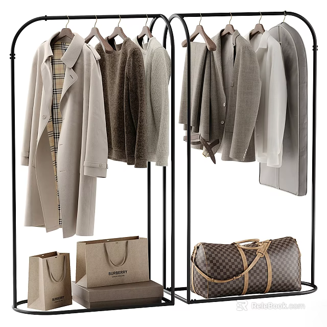 Trendy Fashion Shoes With Stylish Coats Sweaters And Designer Shopping Bags 3d model 