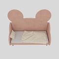 Soft Pink Velvet Upholstered Mouse Ear Baby Bed With Lovely Printed Nursery Bedding