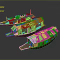 Three Worn Out Ship Models With Damaged Wooden Structures And Metal Decks