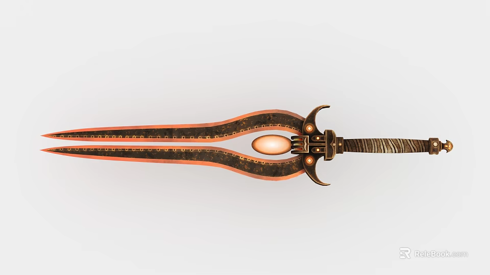 Ancient Decorative Sword Featuring Bronze Metal Craft Central Gemstone And Ornate Hilt 3d model 