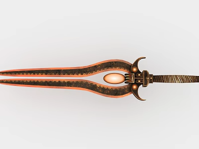 Ancient Decorative Sword Featuring Bronze Metal Craft Central Gemstone And Ornate Hilt 3d model