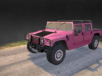 Pink Hummer Off Road Pickup Truck Parked On Gravel Road With Rugged Tires 3d model