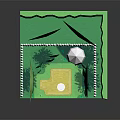 Cartoon Scene With Green Trees White Fence Circular Area And Grass
