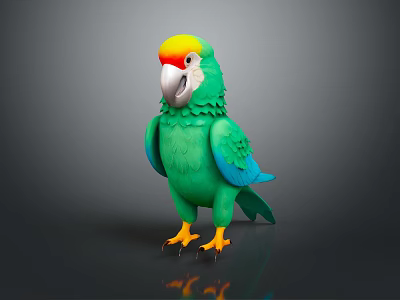 Colorful Green Parrot With Yellow And Red Head White Beak Yellow Claws On Black Surface 3d model