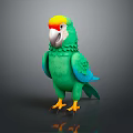 Colorful Green Parrot With Yellow And Red Head White Beak Yellow Claws On Black Surface