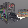 Colorful Skateboard Ramp Design With Graffiti Art And Metal Frame Structure