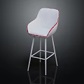 Modern White Bar Stool With Red Stitching Upholstered Backrest And Metal Legs