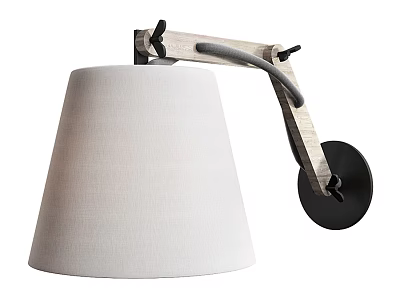 Modern Wall Lamp With White Fabric Lampshade And Wooden Arm Design 3d model