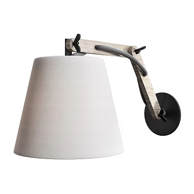 Modern Wall Lamp With White Fabric Lampshade And Wooden Arm Design 3d model