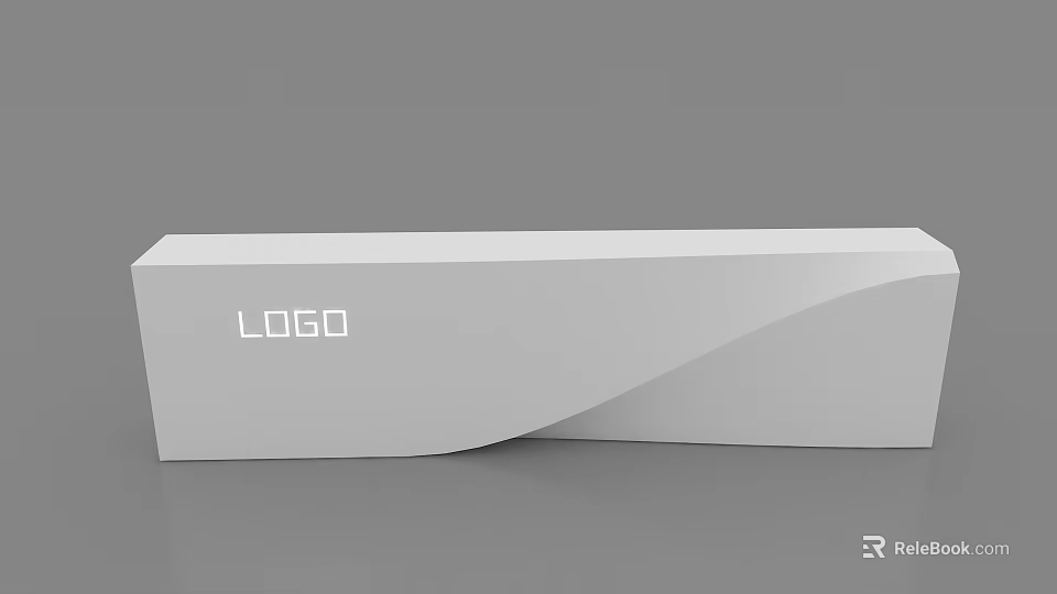 Modern Minimalist Reception Desk With Sleek Curved Design And Logo 3d model 