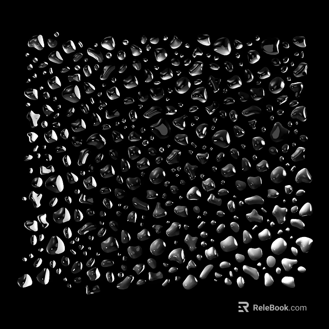 Detailed Close Up Water Droplets Texture On Black Background Surface 3d model 