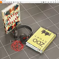 Colorful Book Design With Yellow Story Book Black Headphones Red Cable On Grid Floor