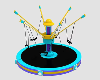 Rotating Playground Amusement Ride With Black Swing Seats Yellow Dome Top And Colorful Platform 3d model