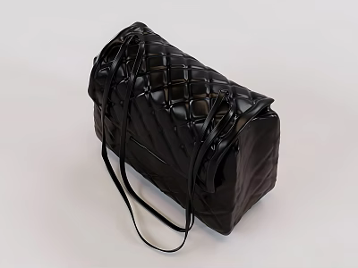Black Glossy Quilted Leather Travel Handbag With Adjustable Shoulder Strap Design 3d model
