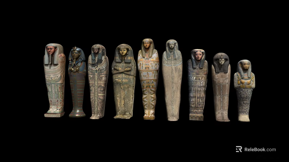 Ancient Egyptian Sarcophagi Collection With Intricate Carvings And Ornate Designs 3d model 