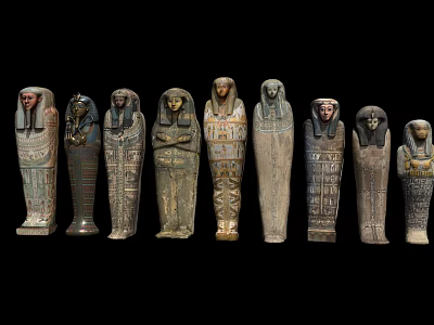 Ancient Egyptian Sarcophagi Collection With Intricate Carvings And Ornate Designs 3d model