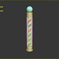 Red White Blue Striped Furniture Column With White Sphere Top And Silver Base