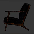 Dark Leather Single Sofa With Wooden Arms And Vintage Wooden Legs Design