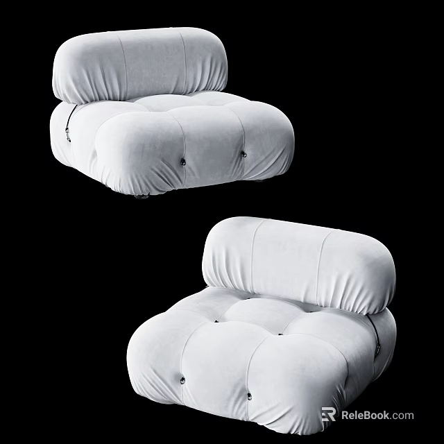 Plush Modern Single Sofa With Soft Velvet Upholstery And Button Tufted Design 3d model 