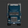 Blue Semi Truck With White Trailer And Shiny Exterior On Gray Surface