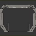 Futuristic Elevator Corridor Design With Metal Structure LED Strip Lights Side Railings And Reflective Floor